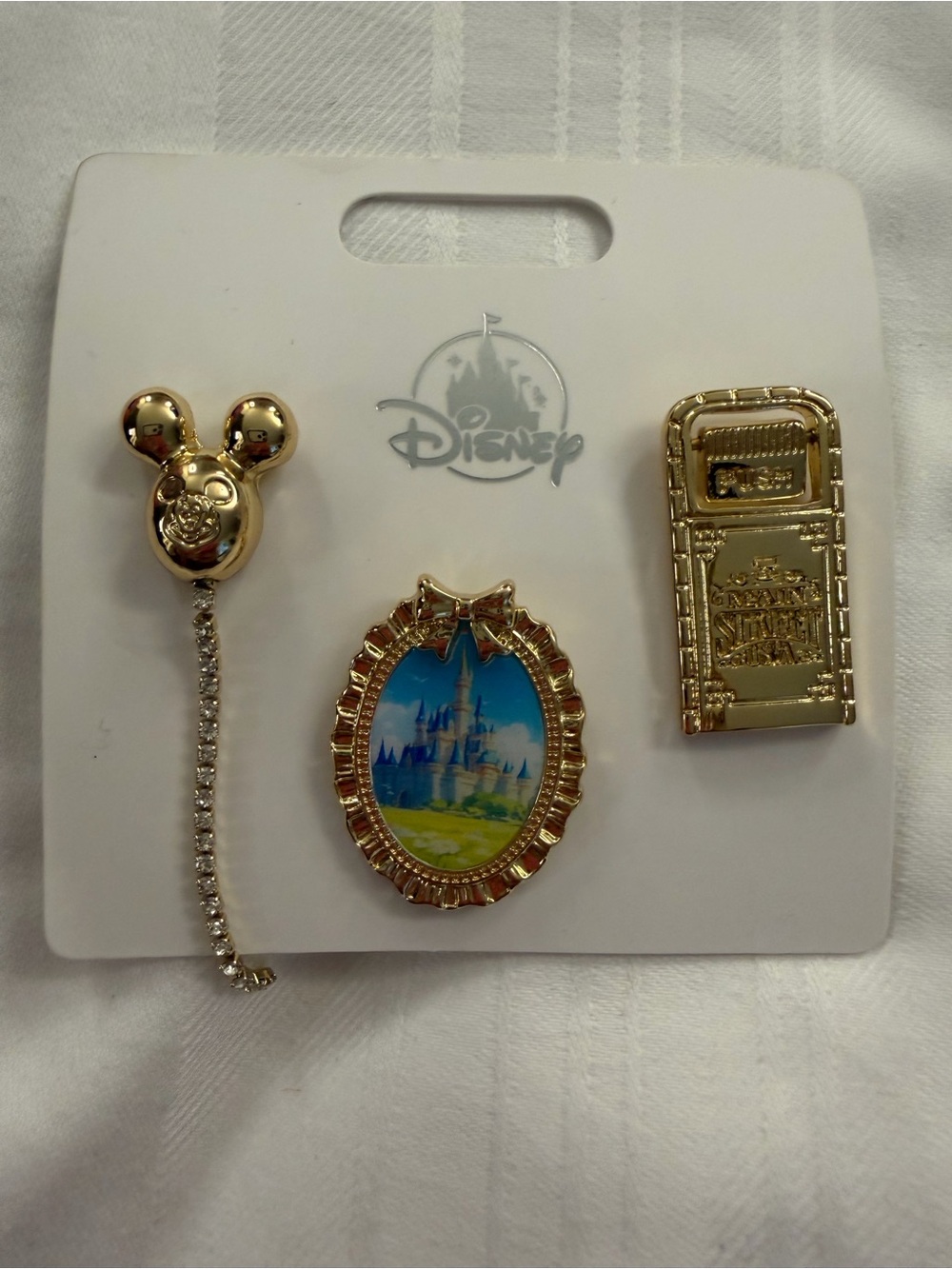 Disney parks Gold balloon trashcan Castle Enamel Pin brooch Set
